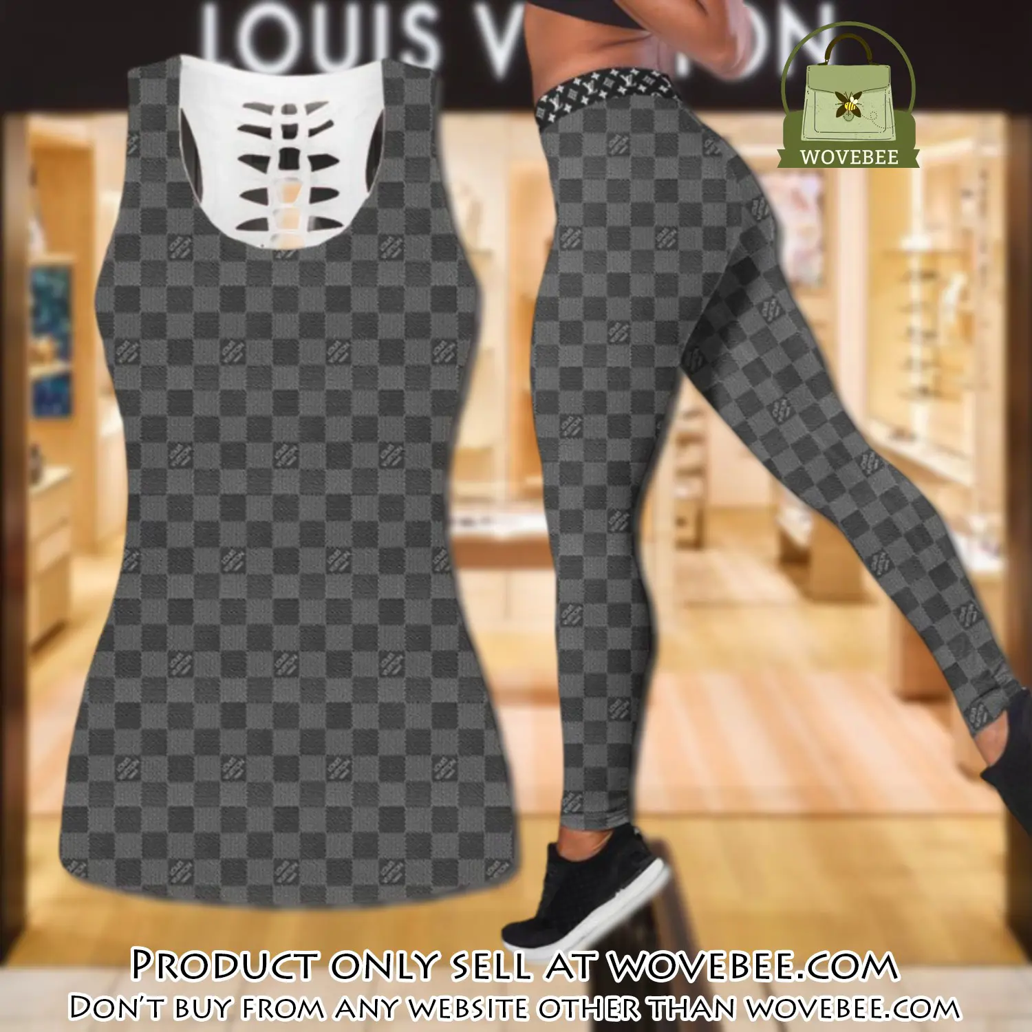 Louis vuitton grey tank top leggings set luxury brand lv for women yoga gym wvb0324609